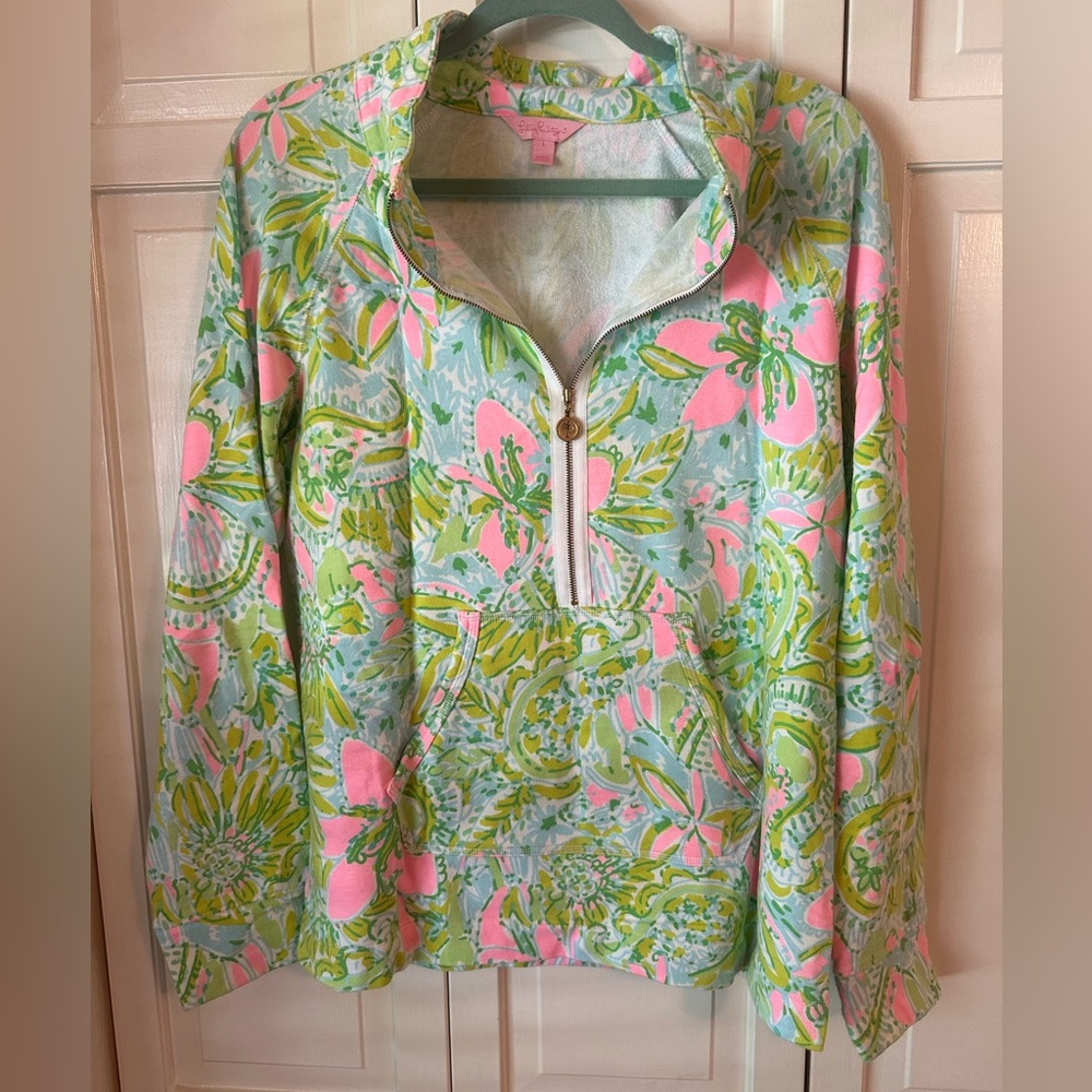 Lilly Pulitzer, 1/2 zip lightweight popover, blue/green/pink, large